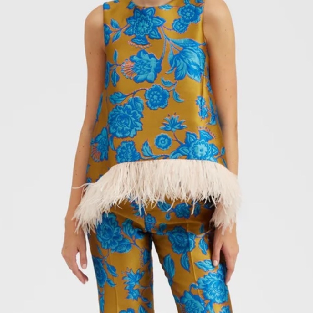 La DoubleJ La Scala, Hottie Turquoise in Jacquard With Feathers Top